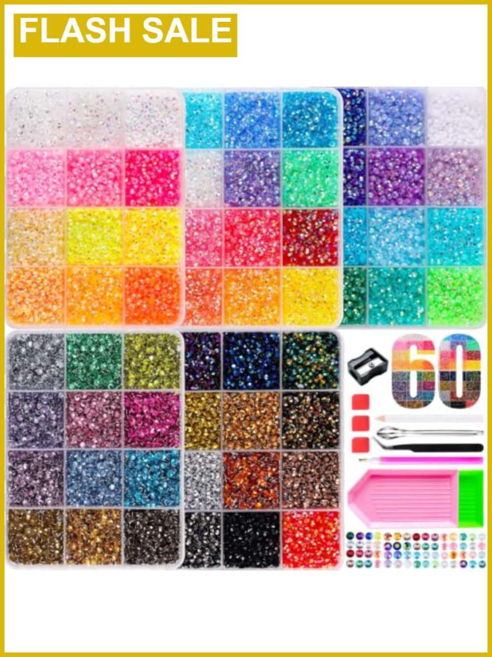 45000 Pcs Bedazzling Kit, 60 Colors Resin Rhinestones